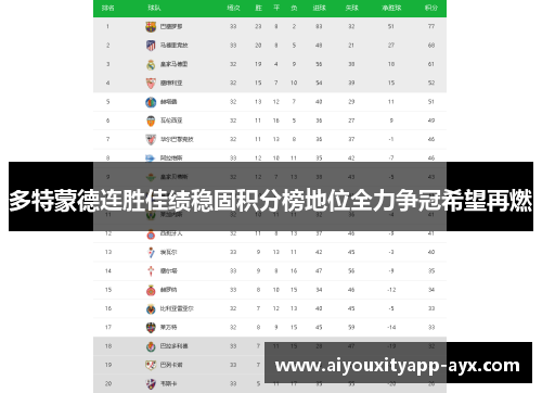 多特蒙德连胜佳绩稳固积分榜地位全力争冠希望再燃