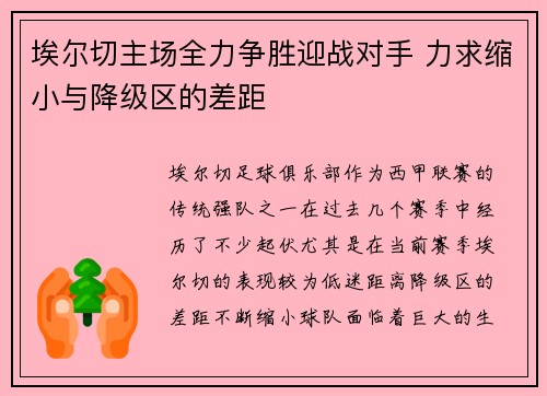 埃尔切主场全力争胜迎战对手 力求缩小与降级区的差距